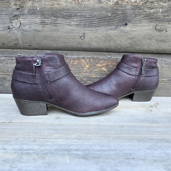 Clarks Boylan Dawn Aubergine Pebbled Leather, Western Boho, Comfort Bootie 6M - Picture 4 of 14